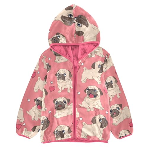 OTVEE Valentine Pug Dog Heart Kids Hoodie Jacket Fall Spring Full Zip Warm Outwear Coat