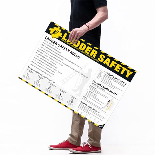 Image of Ladder Safety Poster - OSHA Ladder Safe Rules & 3 Points of Contact Chart Guide, Workplace Inspection & Safety Training Sign Poster