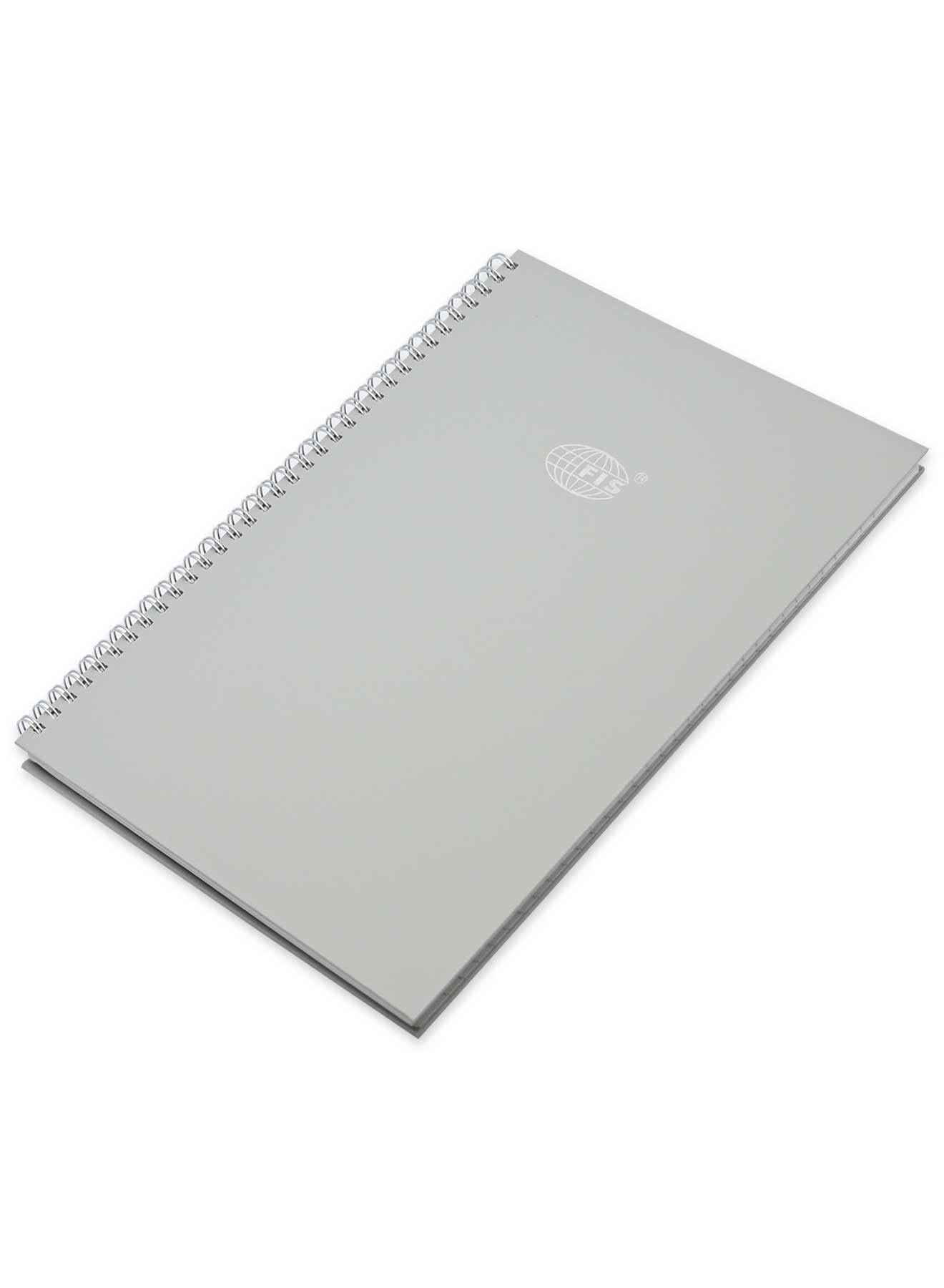 FIS PP Spiral Hard Cover, Notebook A4 Size(29.7x21cm), Single Line Ruling, 100 Sheets, Pack of 5 Pieces, Grey Cover Color-FSNBSA4SLIPPGY