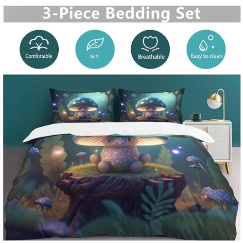 Parure housse de couette champignon en microfibre douce king size