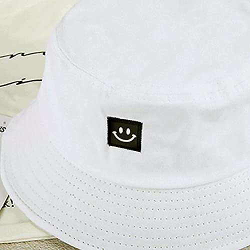 Taidor Cotton Bucket Hat Solid Color Beach Hat Summer Travel Sun Hats Fisherman Cap Smile White #TOP2