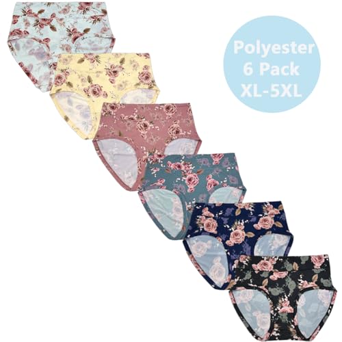 Image of Womens Underwear XL-5XL Plus Size Ladies Panties Mid High Waist Briefs for Woman Floral Print Pantys 6-Pack