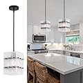 MEIXISUE Modern Black Crystal Pendant Light,Elegant Luxury Square Water Ripple Glass Chandelier Pendant Lighting Fixture for Dining Room Kitchen Island Hallway Entryway Bathroom UL Listed