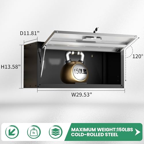 Metal-Wall-CabinetWall-Mounted-Garage-Cabinets-with-Lockable-DoorHanging-Storage-Cabinet-130-lbs-CapacityFloating-Cabinet-for-Tool-Organization-in-BasementWorkshopKitchenBlackGrey
