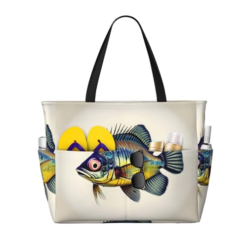 Fly Yellow Fish Large Capacity Foldable Tote Bag Women Beach Tote Bag Handbag Gym Bag Travel Shopping Bag