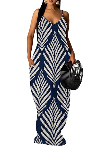 Image of SUZONANA Women's Plus Size Summer Dresses Spaghetti Print Midi Dresses Long Loose Sundresses