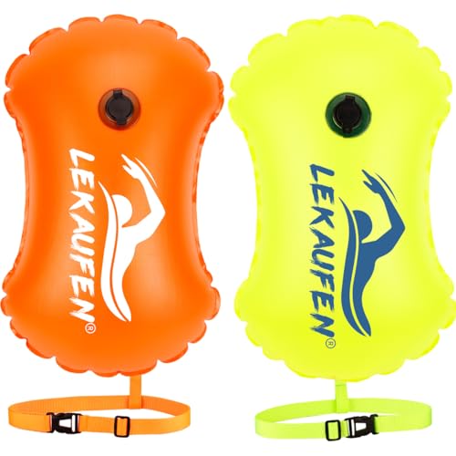 2 Pack Swim Buoy for Open Water, Swimming Bubble Safety Float with Adjustable Waist Belt for Swimmers Triathletes Kayakers Snorkelers, Swimming Open Water Buoy for Safer Swim Training
