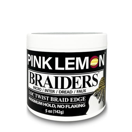 PINK LEMON Braiding Gel (5 oz) - Maximum Hold, No Flaking, Long Lasting Hold, High Shine. For Micro, Inter, Dread, Faux, Loc, Twist, Braid, Edge.