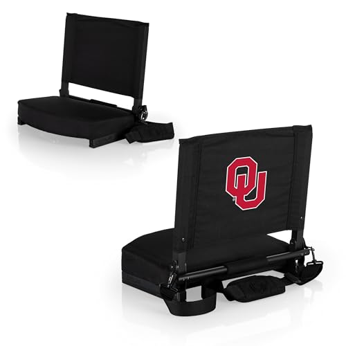 PICNIC TIME NCAA Oklahoma Sooners Gridiron Stadium Seat, Lightweight, Portable Folding Chair for Bleachers and Benches, (Black)