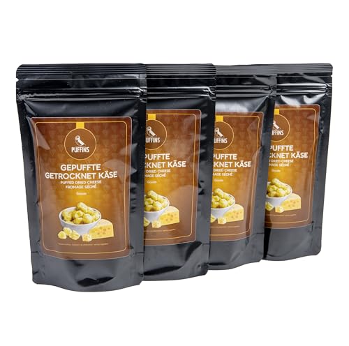 PUFFINS - Knuspriger Käse Keto Snack - Goudakäse - 100% Käse - Ohne Zucker, Kohlenhydrate - Protein Snack - Glutenfrei, Viel Eiweiß - 4x50g