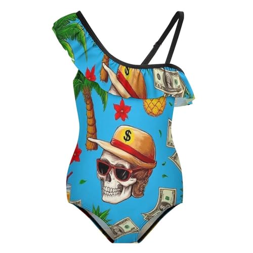 Summer Girls Floral Ruffle One Shoulder Swimsuit Cute One Piece Bathing Suit