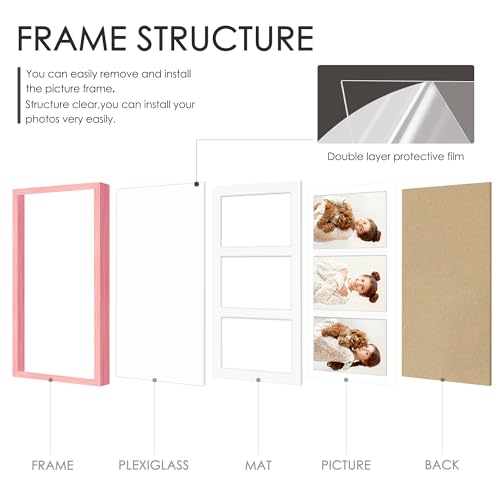 Image of DUENPY 8x16 Collage Picture Frame 5x7 Collage Picture Frame Displays Three 5x7 inch Photos or 8x16 (Without Mat) for Available Horizontal Wall Mounting Display and Vertical Pink