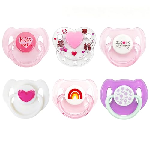6 Pieces Cute Girl Magnetic Pacifier Set for Reborn Dolls - Pink Purple White Styles Doll Feeding Toy Accessories & Kids Gifts