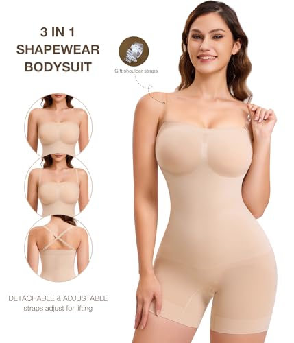 CtriLady Strapless Shapewear Bodysuit for Women Tummy Control Shapewear Seamless Full Body Shaper with Removable Straps3