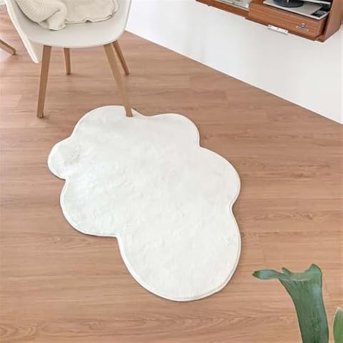 YYINYXY White Fluffy Bath Mat Cute Clouds Shaped Large White Area Rugs for Bedroom Livingroom Home Decor Soft Microfiber Fleece Non-Slip Carpet (32x47'') Cover