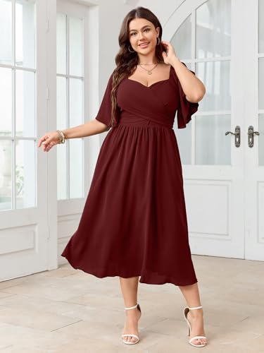 Image of SHESTARR Women's Plus Size Midi Dress Sweetheart Neck Short Sleeve Wedding Guest Cocktail A Line Flowy Dress
