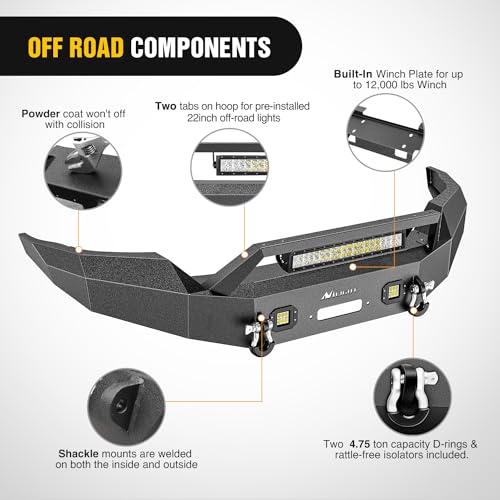 Image of Nilight Front Bumper Compatible for 2016 2017 2018 Chevy Silverado 1500 Pickup Trucks Textured Black Solid Steel Off-road with 120W Light Bar 18w Pods