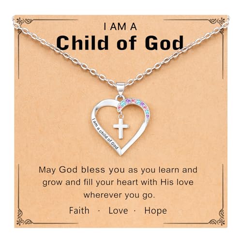 Cross Necklace for Girls- Gifts for Daughter Granddaughter Niece Goddaughter Child of God Birthday, Christmas, First Communion, Baptism, Confirmation
