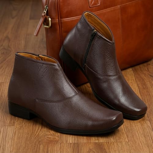 Image of Shoe Island Chelsea-X Fashionable White Leather Zipper High Ankle Length Casual Long Chelsea Boots for Men (IM8200)