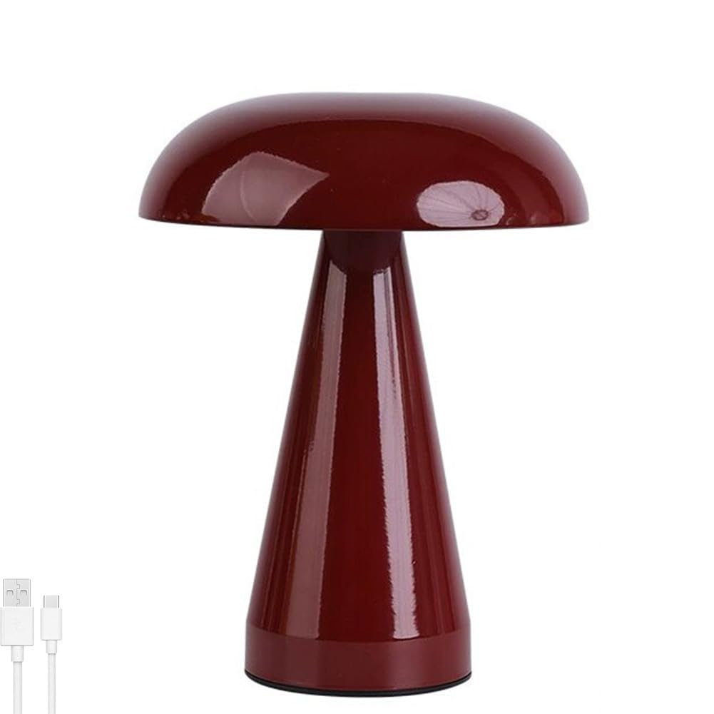 LOGT Mushroom Table Lamp Wireless Rechargeable Mushroom Light USB Rechargeable Battery Mushroom Lamp Dimmable with Touch Control Table Light Indoor and Outdoor Flowerpot Lantern for Bedroom,Red