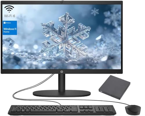 Image of HP 21.45 inch FHD All-in-One PC, Intel N200 Processor, 16GB DDR5 RAM, 1TB PCIe SSD, Bluetooth, WiFi 6, Super 6-in-1 DVD & Wired Keyboard & Mouse, Windows 11 Home, Black