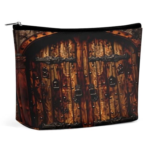 Neceser de Piel sintética con Puerta de Madera rústica para Mujer, Neceser de Viaje portátil con Cremallera, Bonito Neceser, Regalo Ideal para Chicas, Mujeres y mamás.