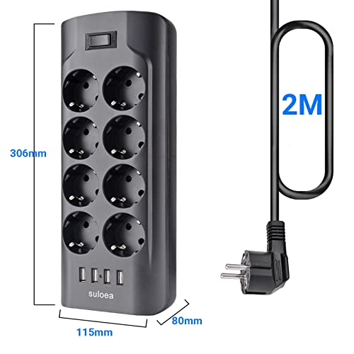 2 Metri Ciabatta Multipresa Elettrica con USB,8
