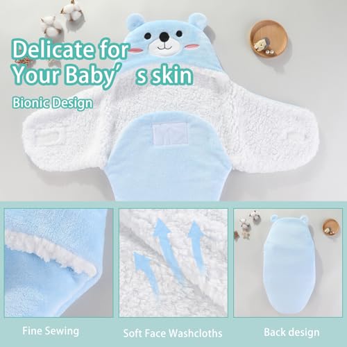 Image of Swaddles for Newborns,Personalized Baby Sleep Sack,Infant Cute Plush Receiving Blanket 0-6 Months for Girl Boy (Blue Bear)