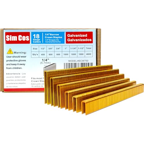 Image of 18GA 1 /4 inch Crown Staples 1 /2 inch,5 /8 inch,3 /4 inch,1 inch,1-1 /4 inch,1-1 /2 inch,4600 PCS | Galvanized Coating Resists Rust for Indoor Woodworking & Decoration for 18GA 1 /4 inch Crown Electric Staplers and Staple Guns