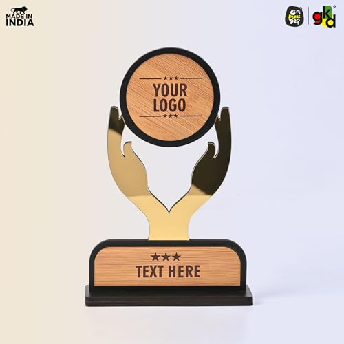 Image of GKD Custom Wooden Trophy with Golden Acrylic | Personalized Award for Appreciation, Thank You & Recognition Ceremonies (Golden Gratitude)