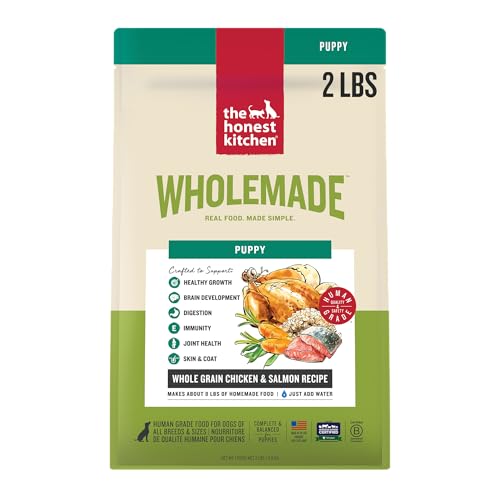 Image of The Honest Kitchen Human Grade Wholemade Whole Grain Chicken & Salmon Dehydrated Puppy Dog Food, 2lb Bag (Makes 8lbs)