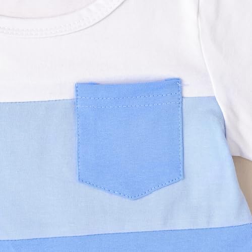 Image of Toddler Boy Clothes Baby Summer Outfit Patchwork Tee Shorts 12M-4T | Soft Patchwork Tee, Pocket Shorts With Stretch Waistband, Breathable For Summer Play, Machine Washable