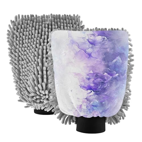 GakkiGii Watercolor Smudge 2 Pack Microfiber Car Wash Mitts, Dual-Sided Chenille Gloves, Scratch-Free for Auto Detailing & Home Cleaning, L