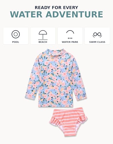 Image of VAENAIT BABY Girls Rash Guard Swimsuit UPF 50+ Long Sleeve Toddler Bathing Suit Ribbon Stawberry Floral Fruit for 2~8Years