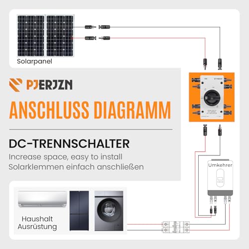 Pjerjzn 4-poliger 32A DC-Trennschalter Trennschalter für Solarmodule für Photovoltaik-Anlagen im Außenbereich (1.000-1.200V wählbar) (1000V)