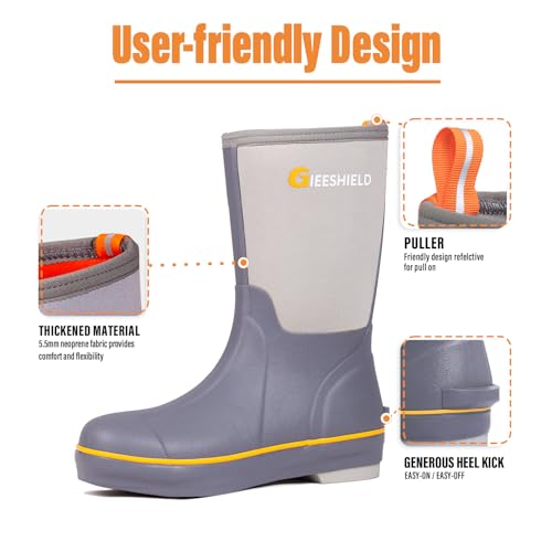 Mid-Calf Waterproof Insulated Rubber Boots with Steel Shank, 6mm Neoprene Rubber Boots for Men and Women, Ideal for Hunting, Farming, Gardening, and Fishing3