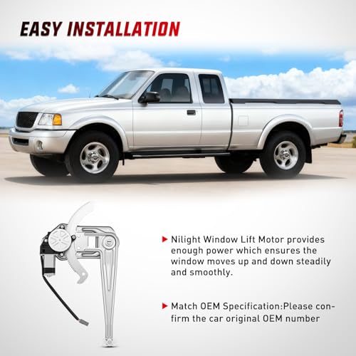 Image of Nilight Power Window Regulator with Motor for Ford Ranger 1993-2011 | Door Glass Lift Assembly 741-831 fits the front driver-side left door and restores smooth powered window movement