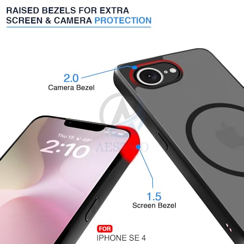 Image of AESTMO iPhone 16E / SE 4 Back Cover | 360 Protection | Matte Frosted Hard Back Translucent | Compatible with MagSafe Accessories for iPhone 16E / SE 4 (Smoke Black Matte PC+Black TPU Bumber)