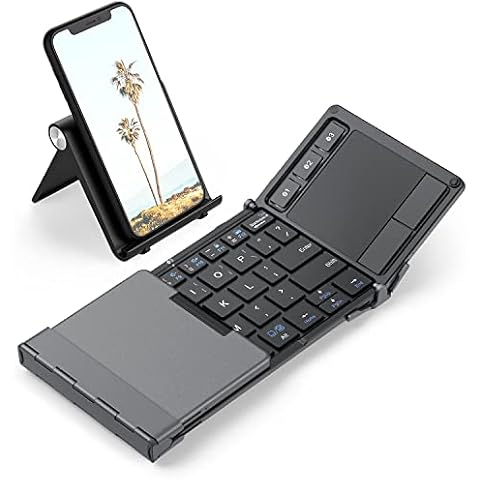 iClever Foldable Keyboard, BK08 Bluetooth Keyboard with Sensitive Touchpad, Multi Devices, Pocket-Sized Tri-Folding Portable Keyboard for iPad, iPhone, Smartphone, Laptop and Table Cover