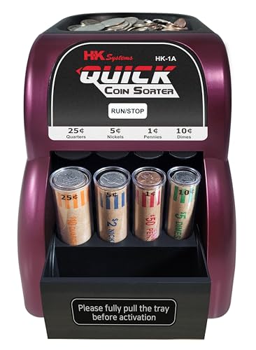 Image of HK SYSTEMS HK-1A, USD Coin Sorter, Sorts 260 Coins Per Minute into Coin Wrappers, 1 Row Coin Wrapper Tubes Included