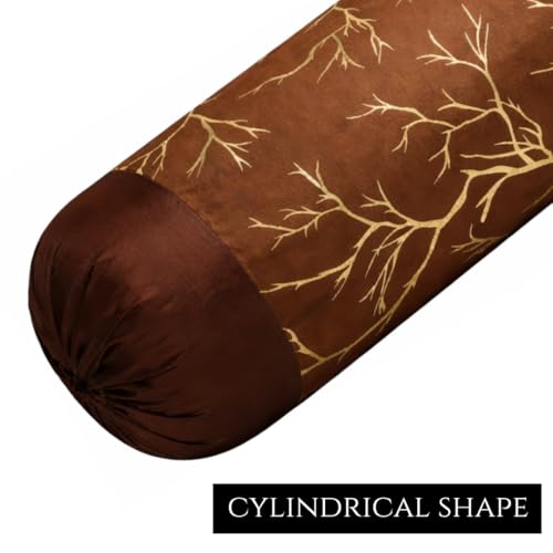 Image of Bolster Pillow Cover Set of 2, Round Cushion Cover - 16 x 32 inches, Brown