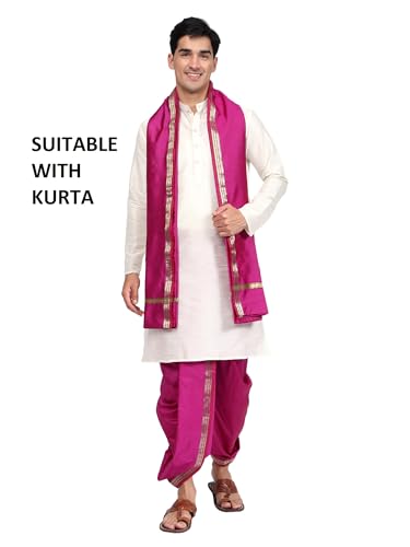 Image of Rameshwaram Fabrics Mens Ready to Wear Silk Dhoti with Angwastra Set - Pocket Dhothi