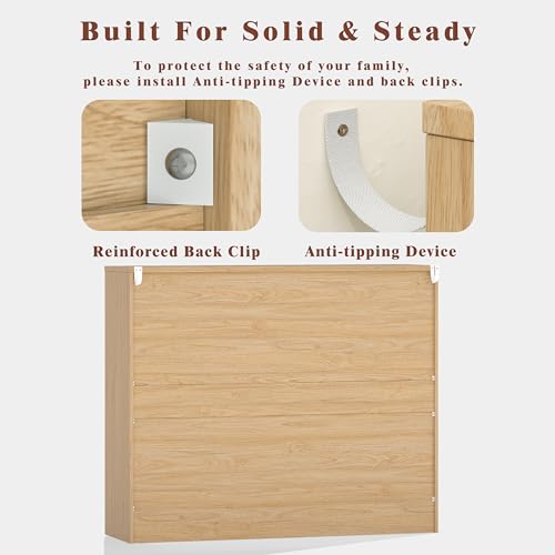 Image of Fluted 8 Drawer Dresser for Bedroom, 55 inch Wide Modern Wooden Chest of Drawers with Metal Handles, TV Stand & Closet Storage Organizer for Living Room,Hallway, Natural Wood