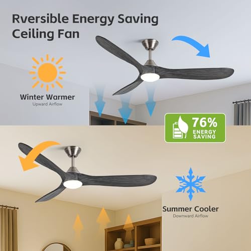 Image of 52 inch Ceiling Fan with Light, Outdoor Ceiling Fans for Patios 3 Blade Dimmable Solid Wood Ceiling Fan with Lights, Farmhouse Propeller Ceiling Fans for Indoor, Porch, Exterior, DC Motor