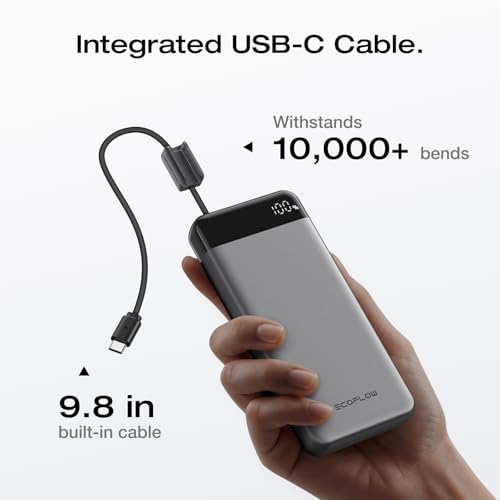 EF ECOFLOW Rapid 20000mAh Power Bank, 45W Max Fast Charging,Portable Phone Charger Built in USB C Cable and USB-C&A Port Digital Display Battery Bank for iPhone 17/16/15 Series, Samsung S23 ipad 11 - image 5
