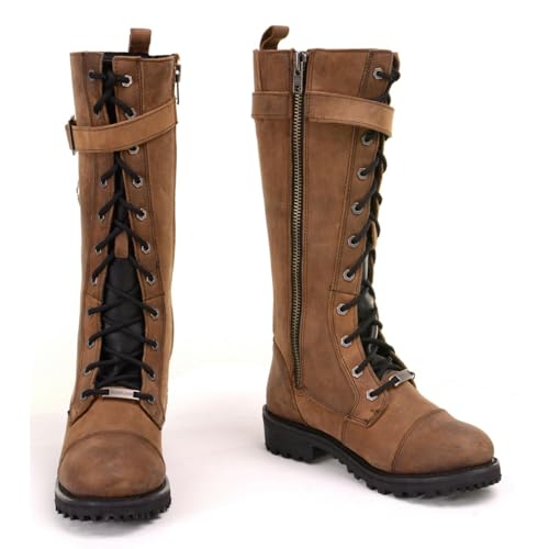 Milwaukee Leather Women's Brown Leather 14” Tall Motorcycle Lace-Up High-Rise Boots MBL93582