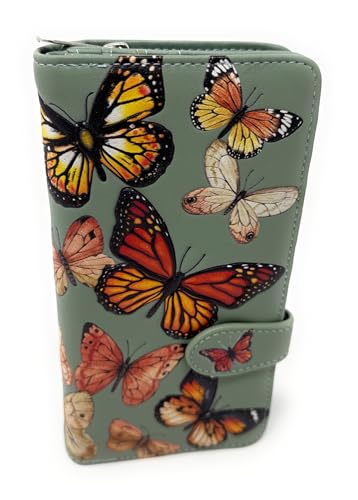 Shag Wear Monarch Butterfly Migration Large Wallet for Women and Teen Girls Vegan Faux Leather Mint Green 7