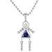 Sterling Silver Birthstone Necklace September Baby Brat Girl Blue Sapphire Color Cubic Zirconia, 1.5 mm Chain