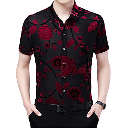 Chemise homme velours léger respirant manches courtes bleu rouge taille 4XL
