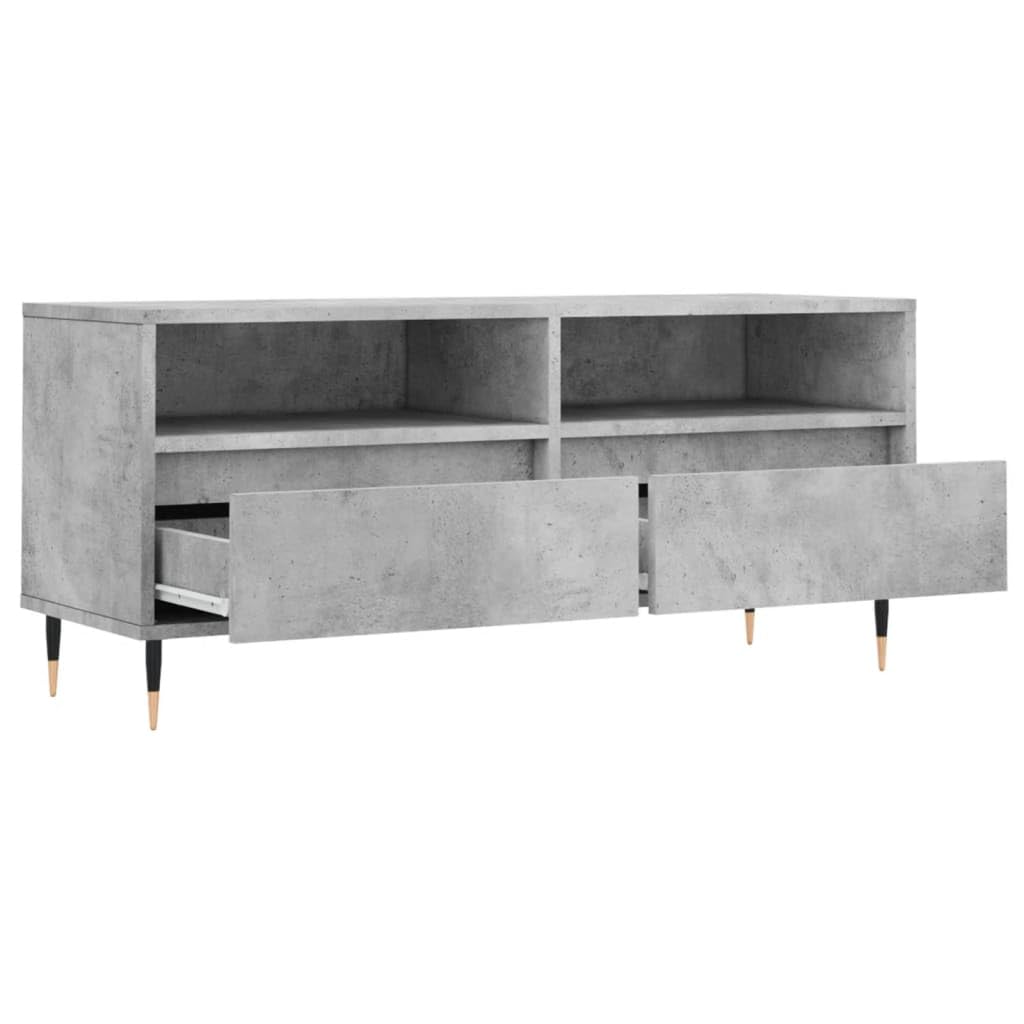 Mobile Porta TV Grigio Cemento in Legno Multistrato 100cm | Mobiletto basso per soggiorno e camera con 2 cassetti e gambe in ferro, ideale per organizzare DVD e decoder.